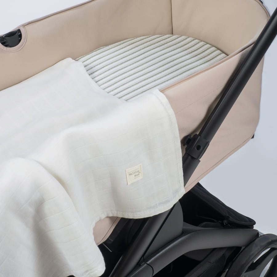 WALKING MUM Sabana Ajustable Cuco + Muselina Botton Rayas