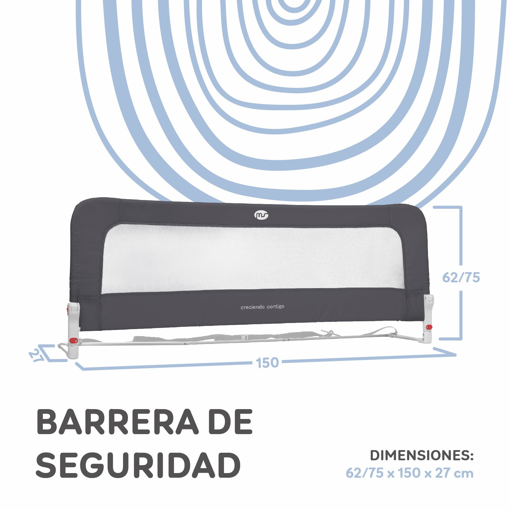 MS Barrera cama nido de 150 cm gris oscuro
